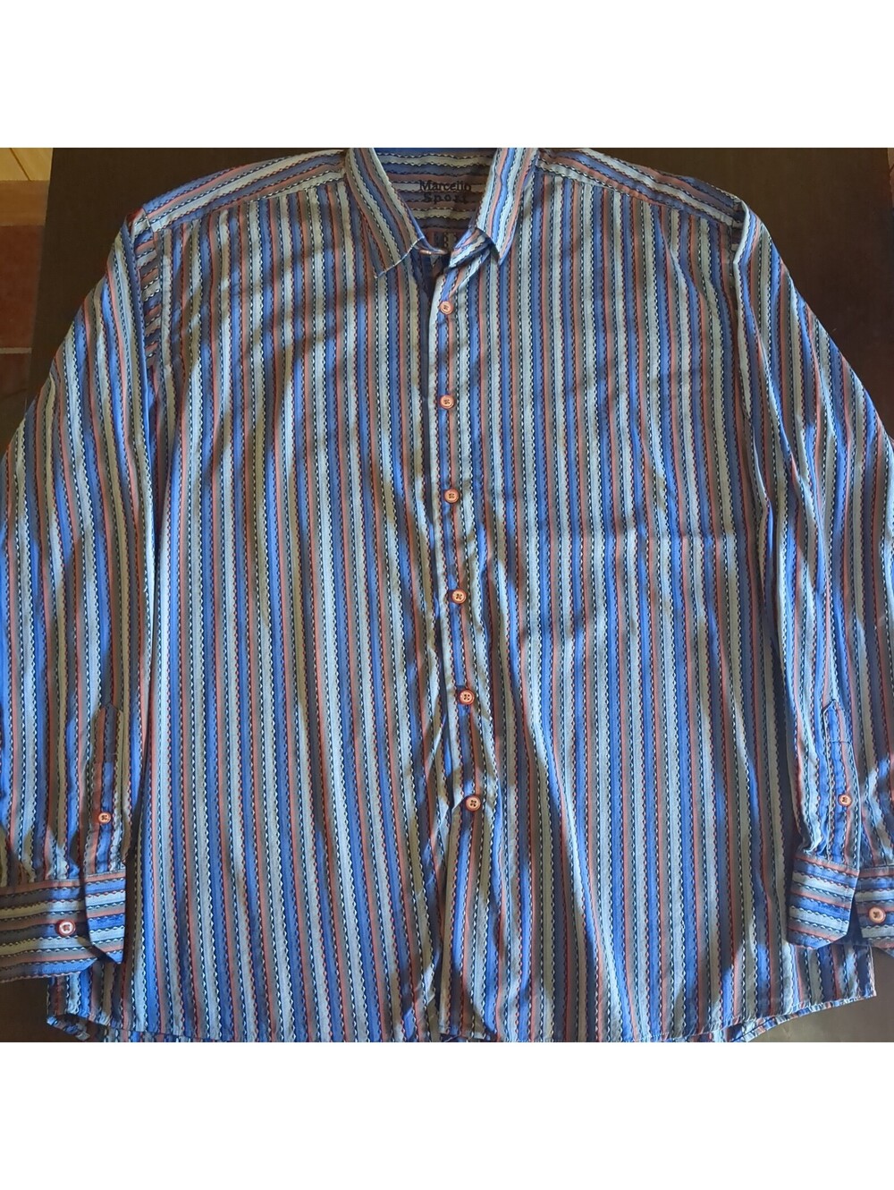 Marcello Sport Mens XL Button Up Shirt Multicolor Stripe Paisley Cuff Luxury